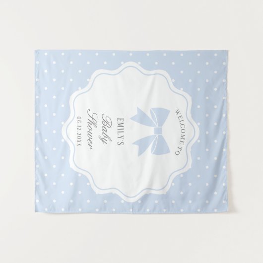 Baby Blue Bow Polka Dots Boy Baby Shower Welcome Wandkleed (Voorkant (horizontaal))