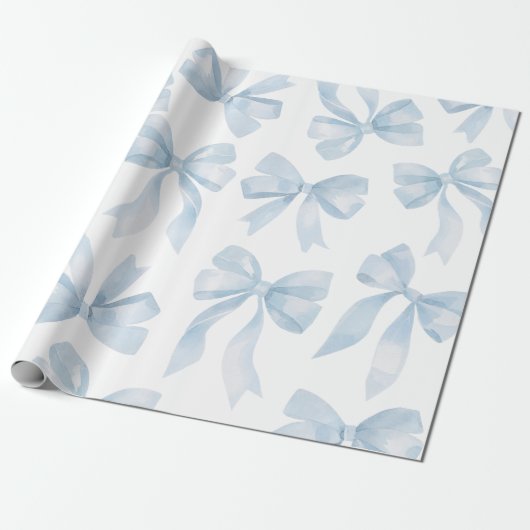 Baby Blue Bow Wrapping Paper Cadeaupapier (Uitgerold)