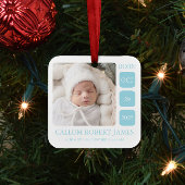 Baby Blue Boy Birth Stats Ornament met Foto