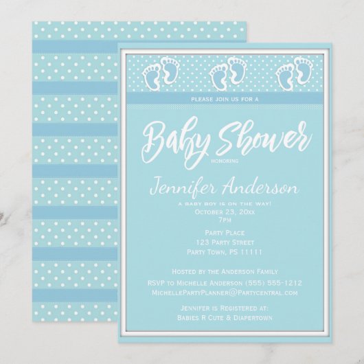 Baby Blue Boy Footprint Baby shower Kaart (Voorkant / Achterkant)