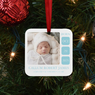 Baby Blue Boy Geboorte Statistieken Sieraad met Fo Keramisch Ornament