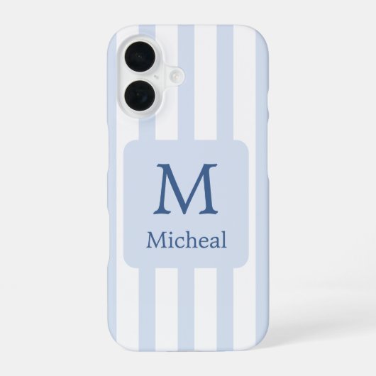 Baby Blue Boy Strepen Monogram Classic iPhone 16 Hoesje (Achterkant)