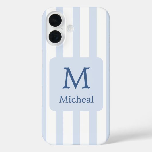 Baby Blue Boy Stripes Monogram Classic Case-Mate iPhone Case (Achterkant)