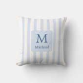 Baby Blue Boy Stripes Monogram Classic Kussen (Voorkant)