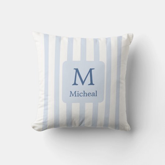 Baby Blue Boy Stripes Monogram Classic Kussen (Voorkant)