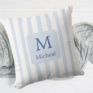 Baby Blue Boy Stripes Monogram Classic Kussen