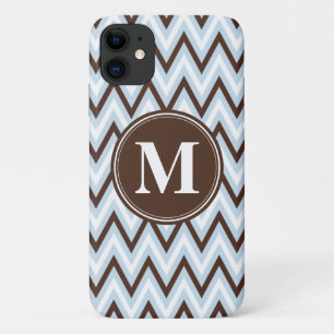 Baby Blue Brown Chevron met Monogram Case-Mate iPhone Case