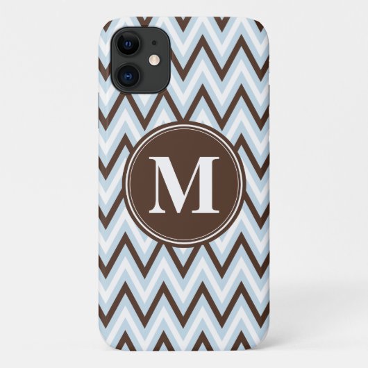 Baby Blue Brown Chevron met Monogram Case-Mate iPhone Case (Achterkant)