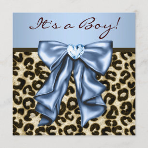 Baby Blue Brown Leopard Baby Boy Shower Kaart