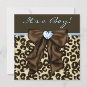 Baby Blue Bruine Luipaard Baby Jongen Shower Kaart