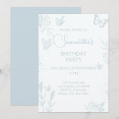 Baby Blue Butterfly Verjaardag uitnodiging (Voorkant / Achterkant)