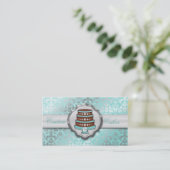 Baby Blue Cake Couture Glitzy Damask Cake Bakery Visitekaartje (Staand voorkant)