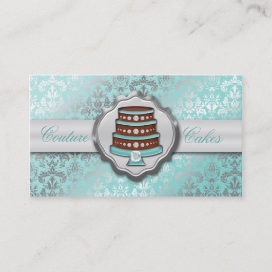 Baby Blue Cake Couture Glitzy Damask Cake Bakery Visitekaartje (Voorkant)