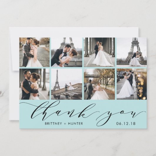 Baby Blue Calligraphy Script Photo Collage Bedankkaart (Voorkant)