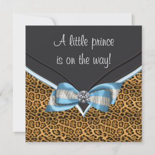Baby Blue Cheetah Prince Baby Shower Kaart