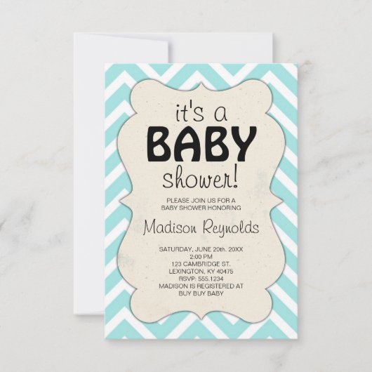 Baby Blue Chevron Baby shower Kaart (Voorkant)