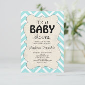 Baby Blue Chevron Baby shower Kaart (Staand voorkant)