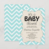 Baby Blue Chevron Baby shower Kaart (Voorkant / Achterkant)