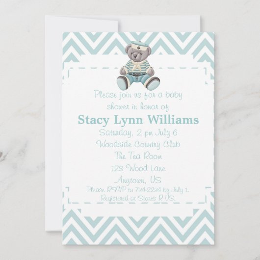 Baby Blue Chevron Baby shower Kaart (Voorkant)