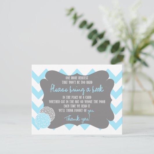Baby Blue Chevron Baby shower Vraag een boek Kaart (Staand voorkant)