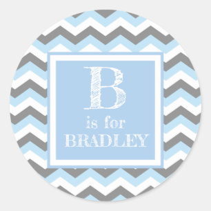 Baby Blue Chevron en Grijze Aangepast Ronde Sticker