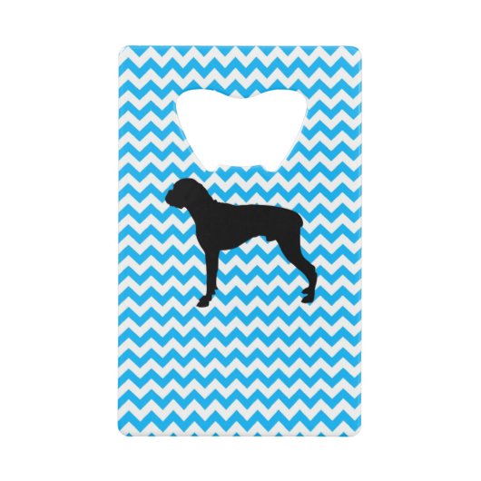 Baby Blue Chevron met Boxer Silhouette Creditkaart Flessenopener (Voorkant)