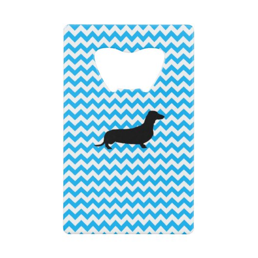 Baby Blue Chevron met Dachshund Creditkaart Flessenopener (Voorkant)