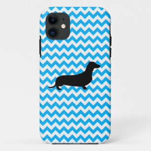 Baby Blue Chevron met Dachshund Hoesje-Mate iPhone Case-Mate iPhone Case