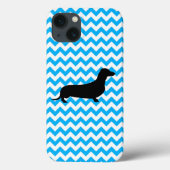 Baby Blue Chevron met Dachshund Silhouette Case-Mate iPhone Case (Achterkant)