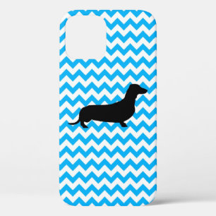 Baby Blue Chevron met Dachshund Silhouette Hoesje- Case-Mate iPhone Case