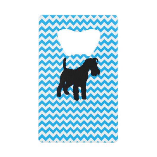 Baby Blue Chevron met Schnauzer Creditkaart Flessenopener (Voorkant)
