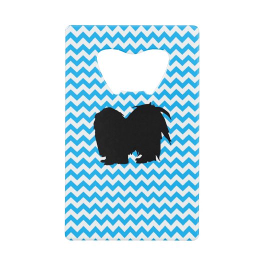 Baby Blue Chevron met Shih Tzu Silhouette Creditkaart Flessenopener (Voorkant)