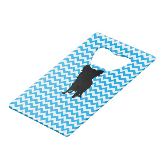 Baby Blue Chevron met Yorkie Silhouette Creditkaart Flessenopener (Achterkant Gekanteld)