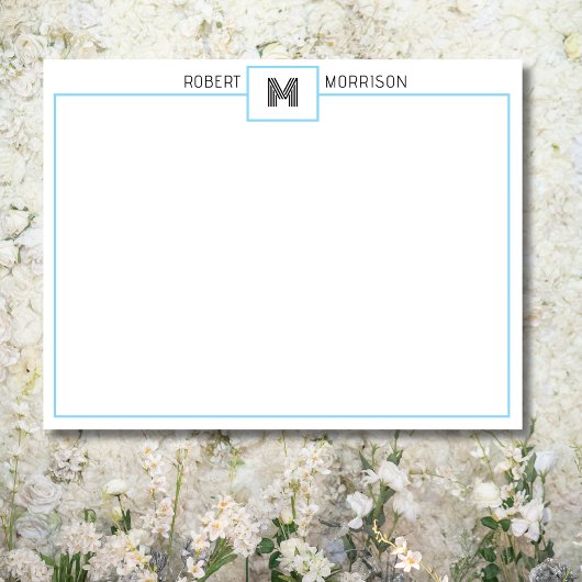 Baby Blue Chic Monogram Briefkaart