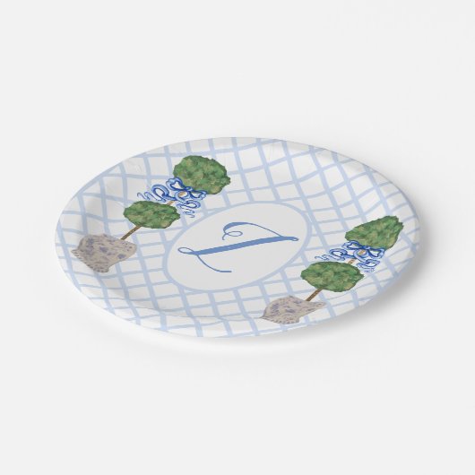 Baby Blue Chinoiserie Gemberpot Topiaire  Papieren Bordje (Gekanteld)