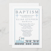 Baby Blue Choo Choo Train Boy Baptisme Kaart (Voorkant / Achterkant)