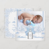 Baby Blue Christening Kaart (Voorkant / Achterkant)