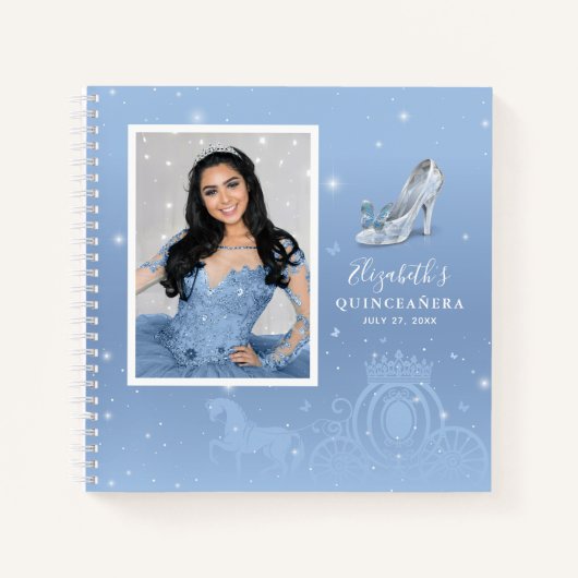 Baby Blue Cinderella Quinceanera Foto Gastboek Notitieboek (Voorkant)