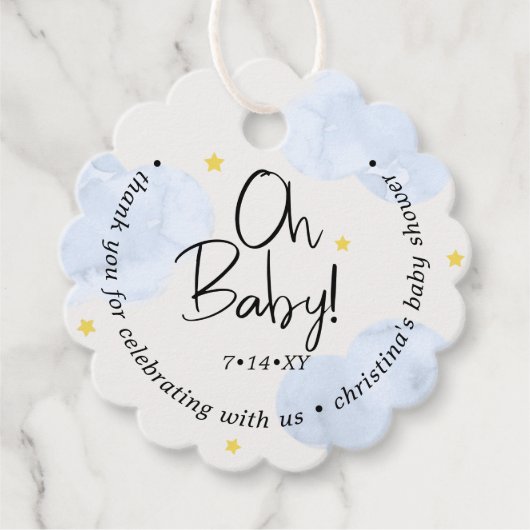 Baby Blue Clouds Oh Baby Dank je Bedankjes Labels (Voorkant)