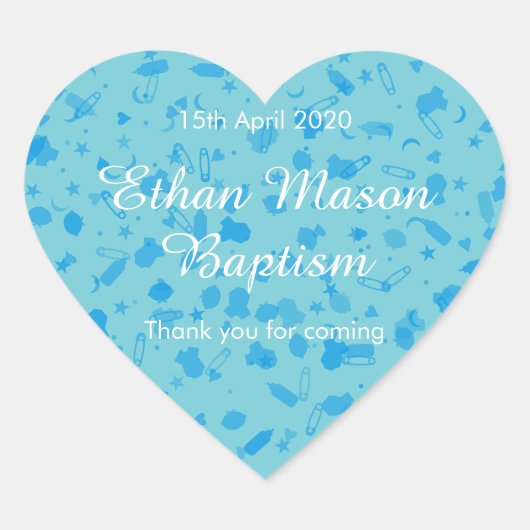 Baby Blue Confetti Baptism Christening Favor Hart Sticker (Voorkant)