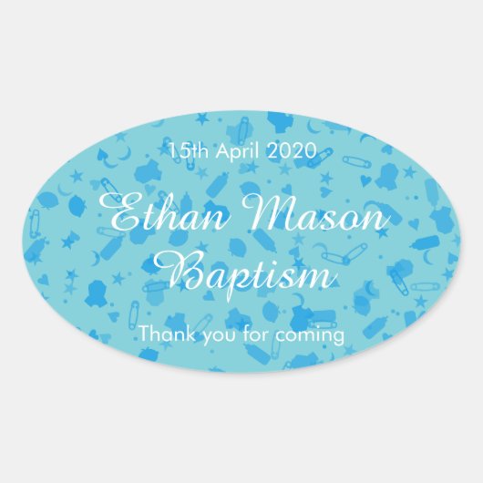 Baby Blue Confetti Baptisme Christening Favor Ovale Sticker (Voorkant)