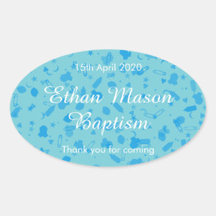 Baby Blue Confetti Doop Christening Favor Ovale Sticker