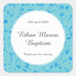 Baby Blue Confetti Doop Christening Favor Vierkante Sticker
