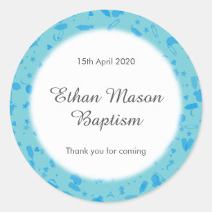 Baby Blue Confetti Doopfeest Favor Ronde Sticker
