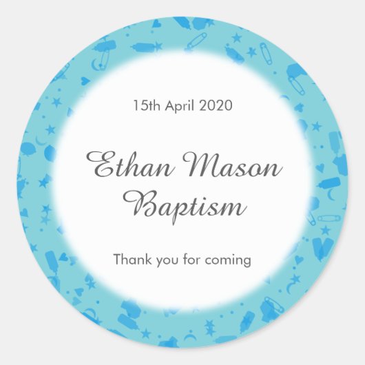 Baby Blue Confetti Doopfeest Favor Ronde Sticker (Voorkant)