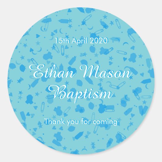 Baby Blue Confetti Doopfeest Favor Ronde Sticker (Voorkant)