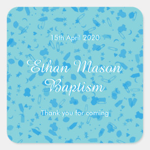 Baby Blue Confetti Doopfeest Favor Vierkante Sticker