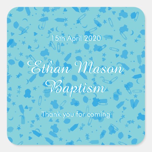 Baby Blue Confetti Doopfeest Favor Vierkante Sticker (Voorkant)