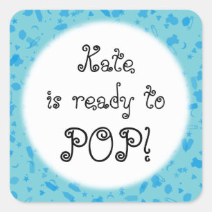 Baby Blue Confetti Klaar om te POPPEN! Baby Shower Vierkante Sticker