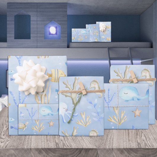 Baby Blue Coral Fish & Friends onder het Zee Cadeaupapier